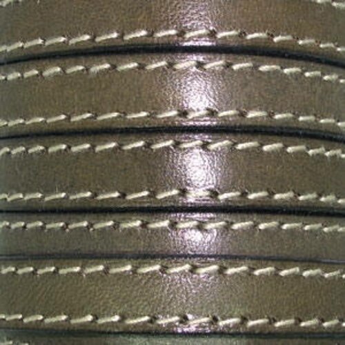 Cuir lanière plat 10 mm kaki avec couture,vendu par 23 cm