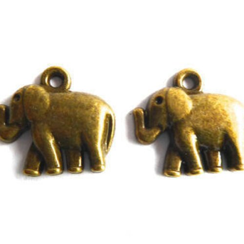 Breloques éléphant en métal bronze 17x20 mm trou: 2 mm,lot de 9