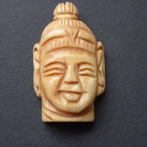 Pendentif tête de bouddha,sculpté main dans os de yack amulette percée 34 mm