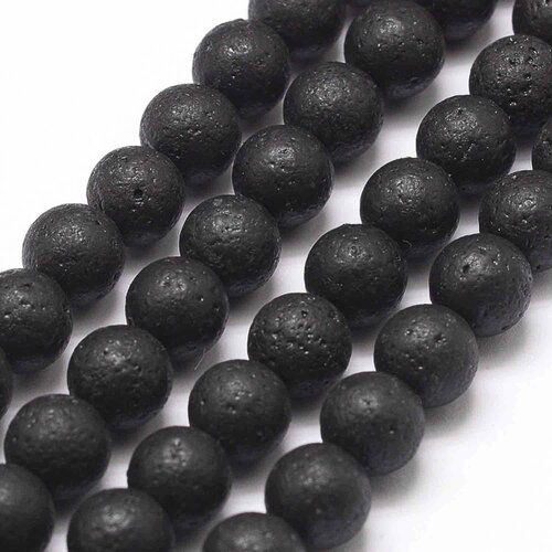 Perles lave naturelle noire,ronde,8 mm,lot de 10