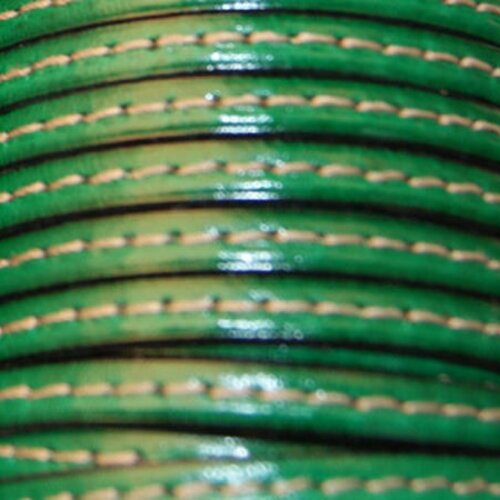 Cuir lanière plat 5 mm vert avec couture,vendu par 20 cm