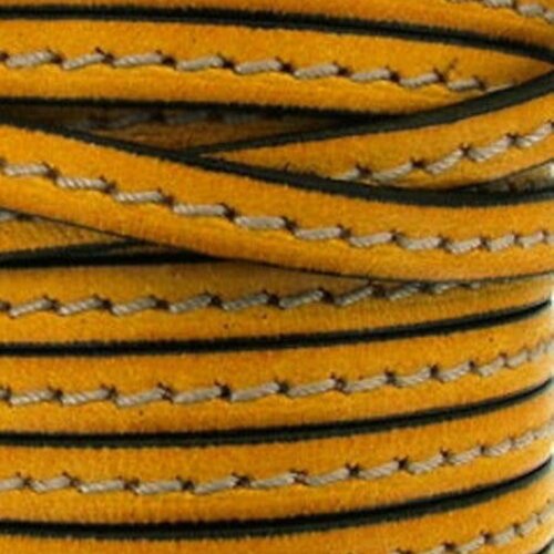 Cuir lanière 5 mm jaune d'or couture,vendu par 20 cm