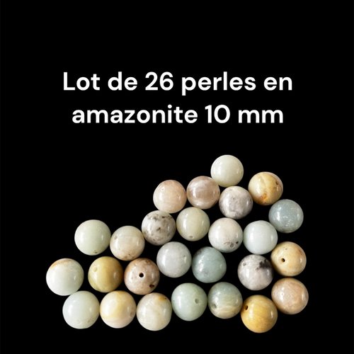 Perle amazonite naturelle,rond,10 mm,lot de 26 perles