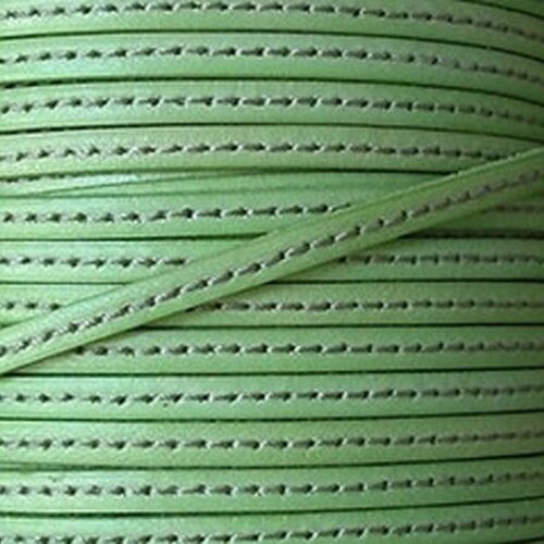 Cuir plat vert pastel avec couture,5 mm,vendu par 20 cm