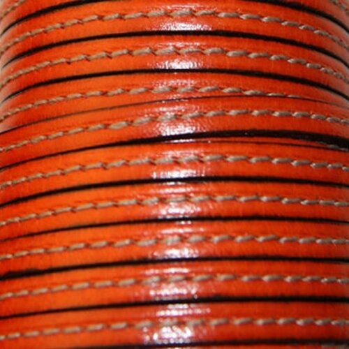 Lanière cuir plat,5 mm,orange avec couture,vendu par 20 cm