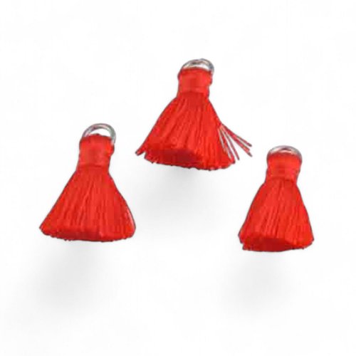 Pompon rouge,textile avec anneau,22x10mm,lot de 6 pcs