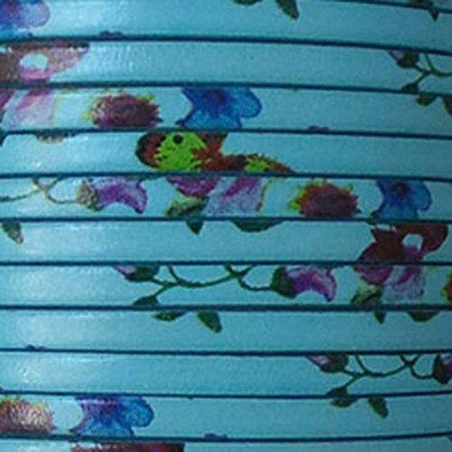 Cuir lanière plat 5 mm turquoise liberty ,vendu par 56 cm