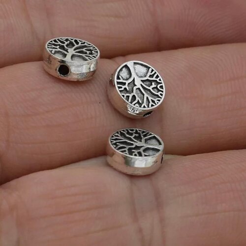 Perle intercalaire arbre de vie,métal argent antique,lot de 2 pcs