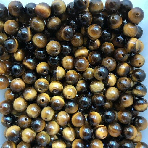Perle oeil de tigre verge d'or noir de birmanie ,grade aa,8 mm,lot de 10 perles