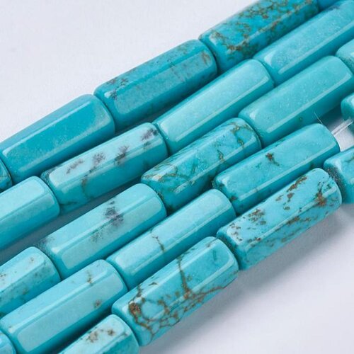 Perle tube facette en turquoise, 12 mm, trou 0.9mm lot de 10