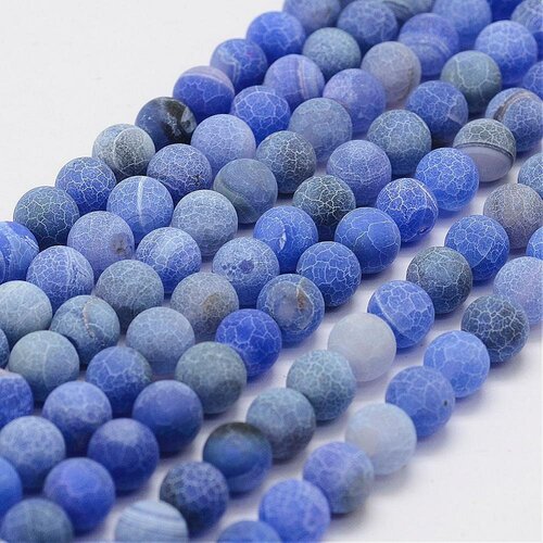 Perle agate blue dépolie,rond,8 mm,lot de 10 perles