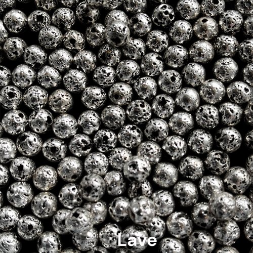 Perle de lave teinte argent ,rond,6 mm,lot de 20 perles
