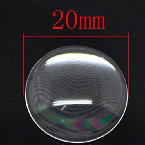 Cabochon en verre rond transparent 20mm de diamètre,lot de 6