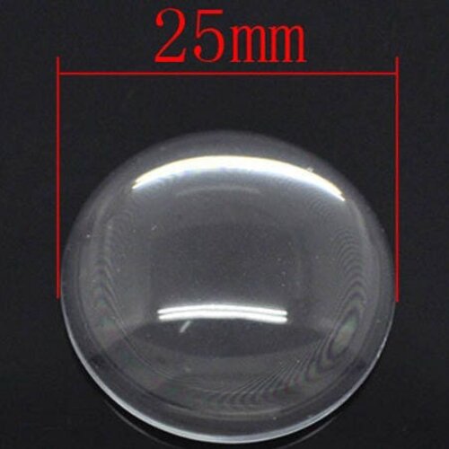 Cabochon en verre rond transparent 25mm de diamètre,lot de 6