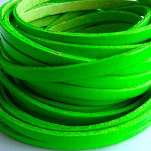 Cuir lanière 5 mm vert fluor, vendu par 20 cm