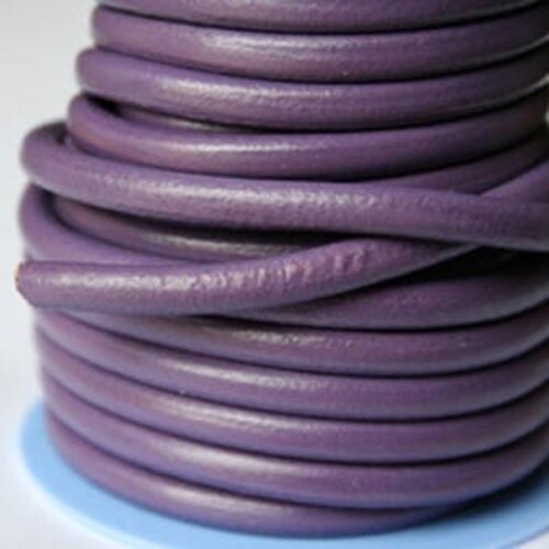 Cuir  rond 4 mm violet,vendu par 20 cm
