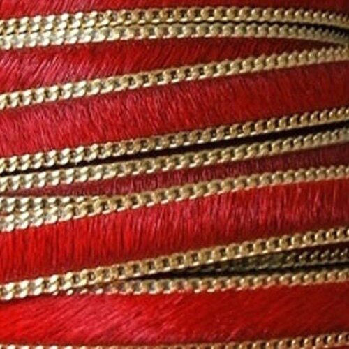 Cuir à poil rouge chainette doré 10 mm,vendu par 20 cm