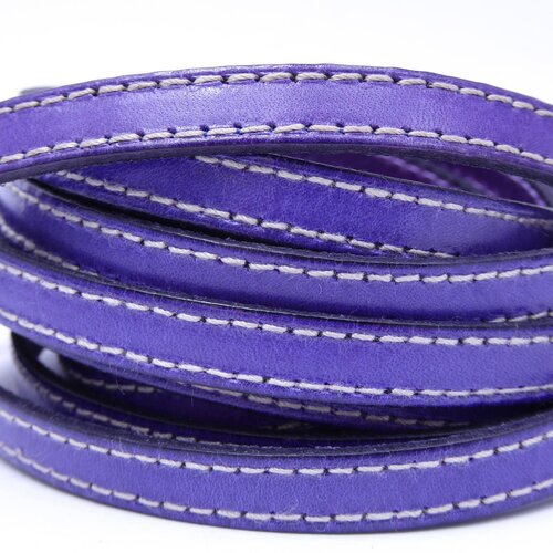 Cuir lanière,plat,violet,10 mm, vendu par 20 cm