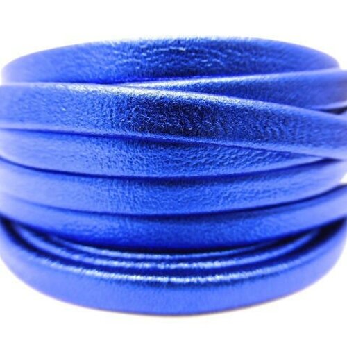 Cuir doublé bleu métallique tout doux 5 mm,vendu par 20 cm