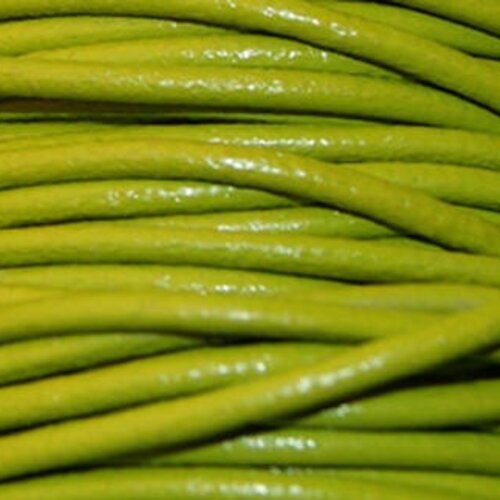 Cuir lanière 2 mm rond vert anis vendu par 20 cm