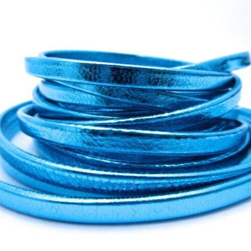 Cuir doublé bleu turquoise métallique tout doux,vendu par 20 cm 5 mm de large