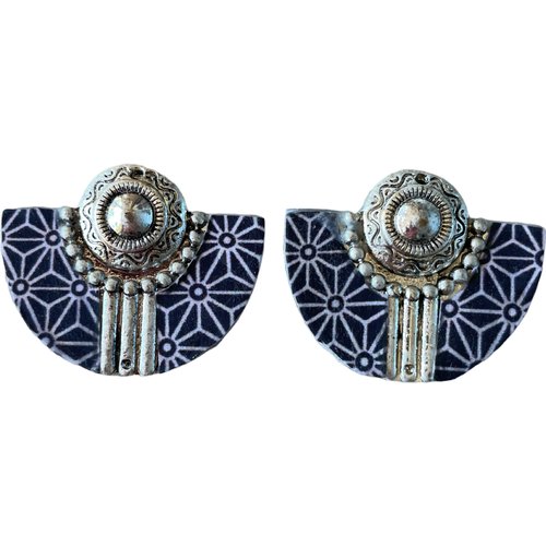 Pendentif motif tissu japon métal argent,3.7cm x 3cm,vendu par paire
