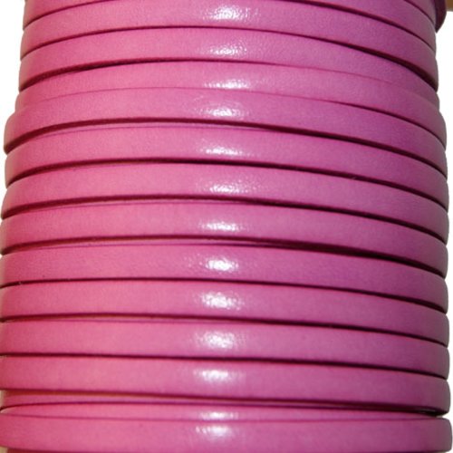 Lanière cuir rose plat 5 mm de large,vendu par 20 cm