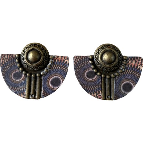 Pendentif motif tissu africain wax métal bronze,3.7cm x 3cm,vendu par paire