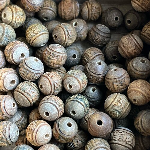 Perles en ébène mantra,rond,camel et vert,méditation,8 mm,lot de 10