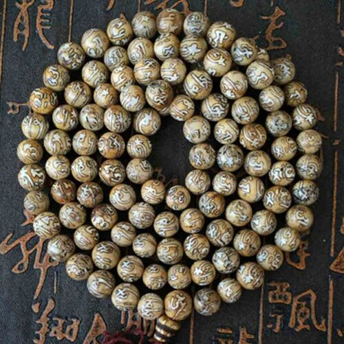 Perle de coquillage ancien estampillé de six mantras,9 mm,lot de 5 pcs