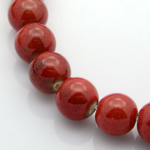 Perle céramique du pérou,ronde,rouge,8 mm trou 2 mm,lot de 10 perles