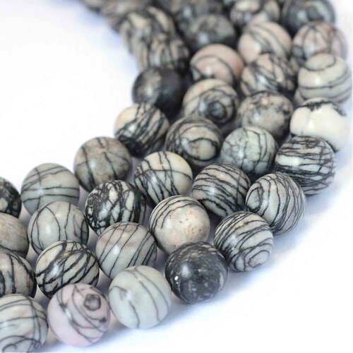 Perle pierre naturelle de soie noire,netstone,rond, 6 mm,lot de 20 perles