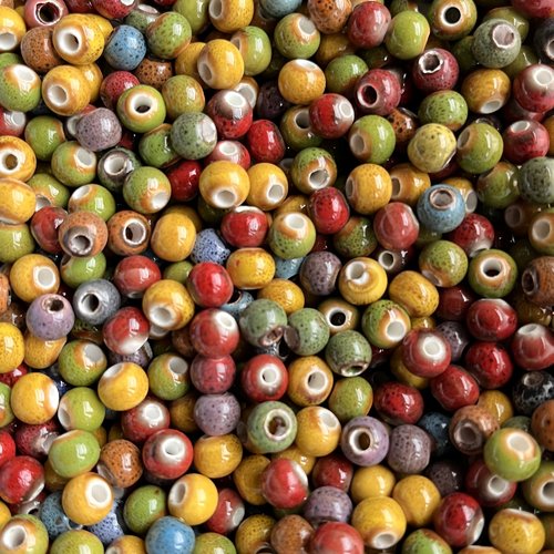 Perles céramique du pérou,6 mm,mixt couleur,lot de 20 perles