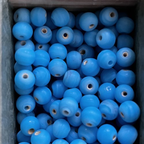 Perle en verre,artisanat inde,bleu turquoise,ronde,7 mm,lot de 20 perles