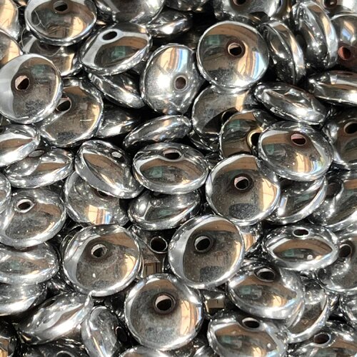 Perle hématite argent,rond,plat,bombé,heishi,8 mm,lot de 20 perles