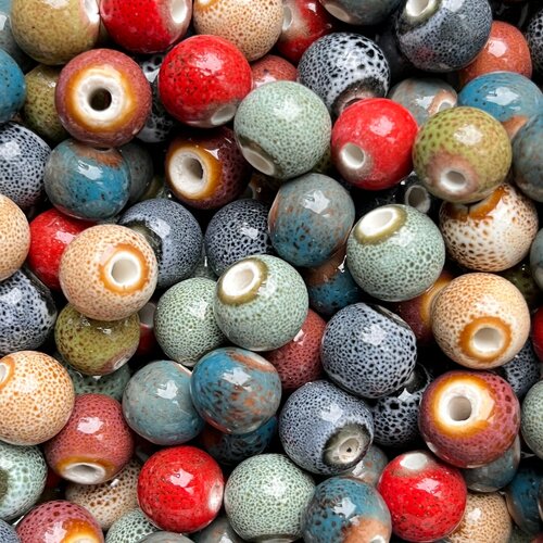 Perle céramique du pérou,mixt couleur,10 mm trou 2 mm,lot de 10 perles