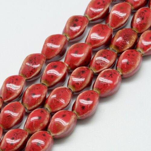 Perle céramique du pérou,elipse,rouge,17 mm trou 2 mm,lot de 10 perles