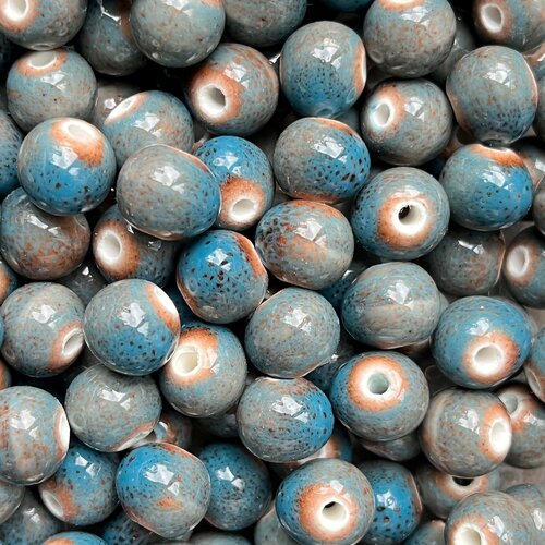 Perle céramique du pérou,bleu,10 mm trou 2 mm,lot de 10 perles