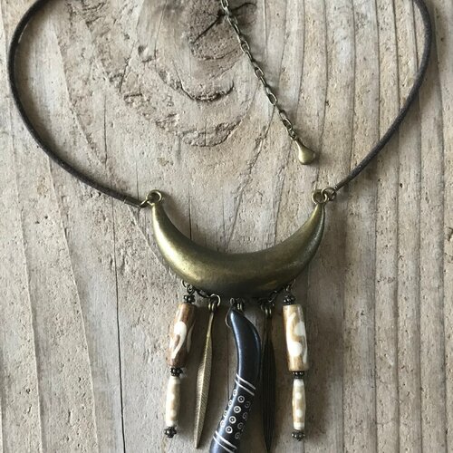 Kit collier africain,perle en corne,collier en cuir 50cm