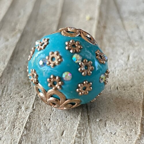 Perle indonésienne turquoise et or 24x21 mm trou 1,5 mm,lot de 2 perles