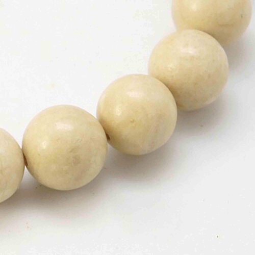Perle en fossile naturelle,ronde,6 mm,lot de 20 perles