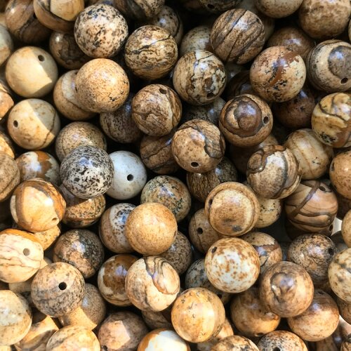 Perles jaspe paysage, rond, 10 mm,lot de 10 perles