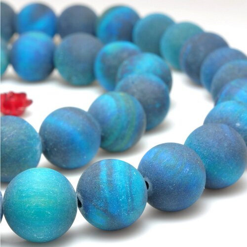 Perle oeil de tigre bleu turquoise mat dépolie,grade a,6 mm,lot de 20 perles