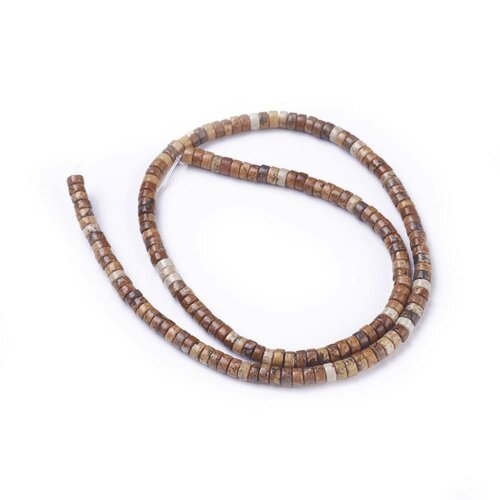 Perles jaspe paysage,heishi,rondelle 4 mm,fil de 165 perles