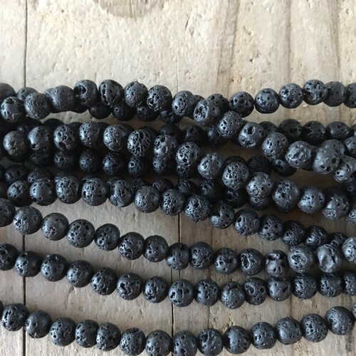 Perle de lave noire 6 mm,lot de 20 perles