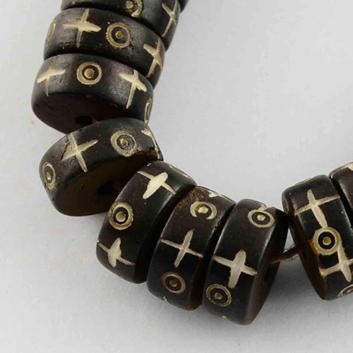Perle os de yack,ancienne,ronde,plat,heishi lightkhaki,10x4 mm,lot de 10 perles