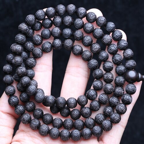 Mala entier perles en ébène mantra,rond,marron,méditation,8 mm,lot de 108 perles