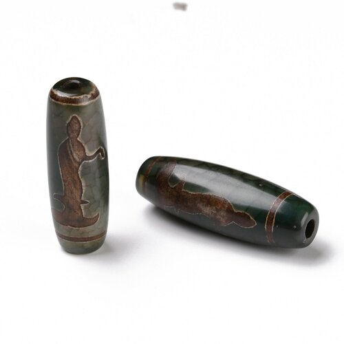 Perle dzi agate naturel,modèle guanyin / déesse de la miséricorde,grain de riz,32 mm trou 2 mm,vendu à l'unité