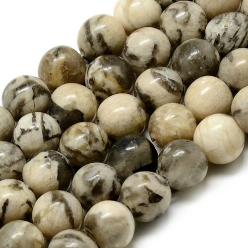 Perle jaspe bambou du brésil, 8mm, trou 1mm,lot de 10 perles