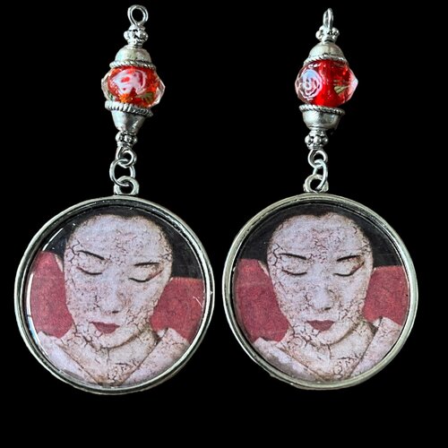 Pendentifs geisha cabochon résine 3 cm,japon,perles de verre